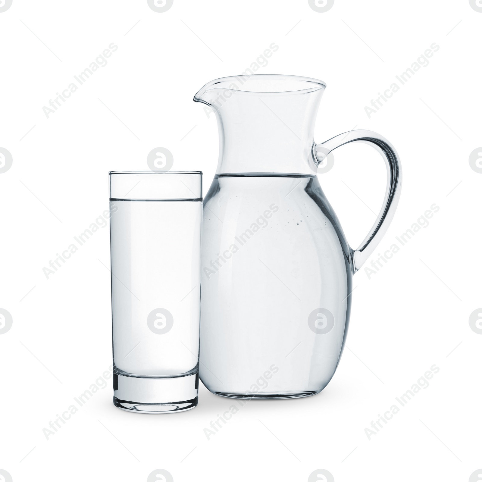 Image of Glass and jug with water isolated on white