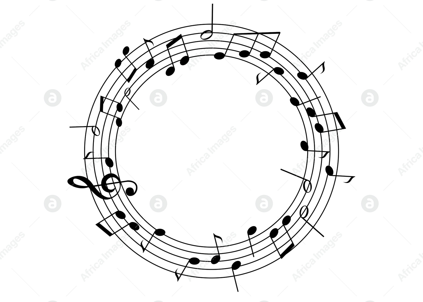 Illustration of Frame of staff with treble clef and musical notes on white background