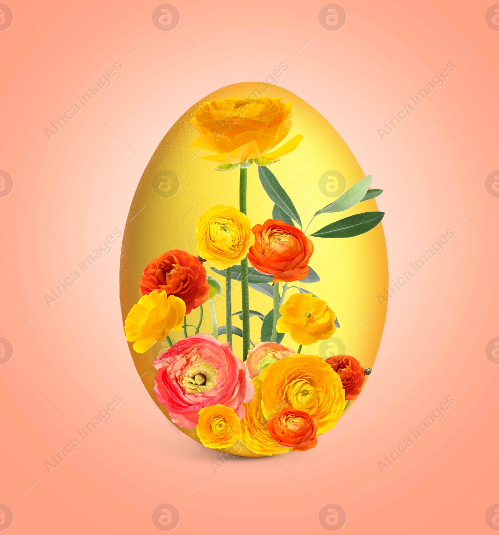 Image of Easter egg floral design on color background