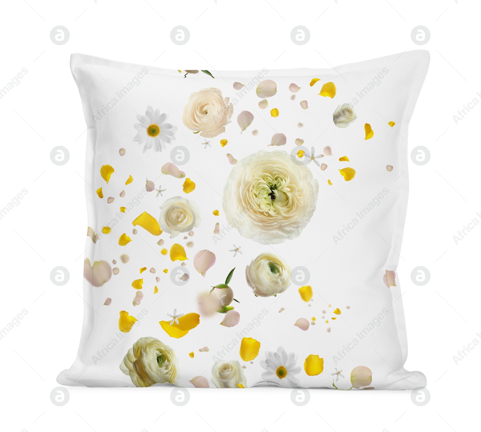 Image of Soft pillow with stylish print isolated on white