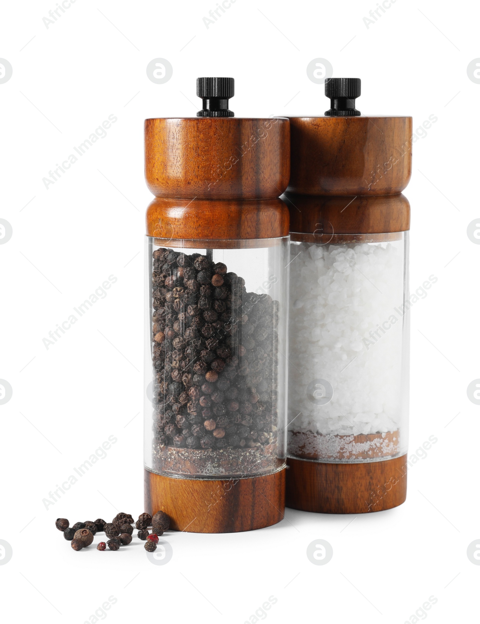 Photo of Salt and pepper shakers isolated on white