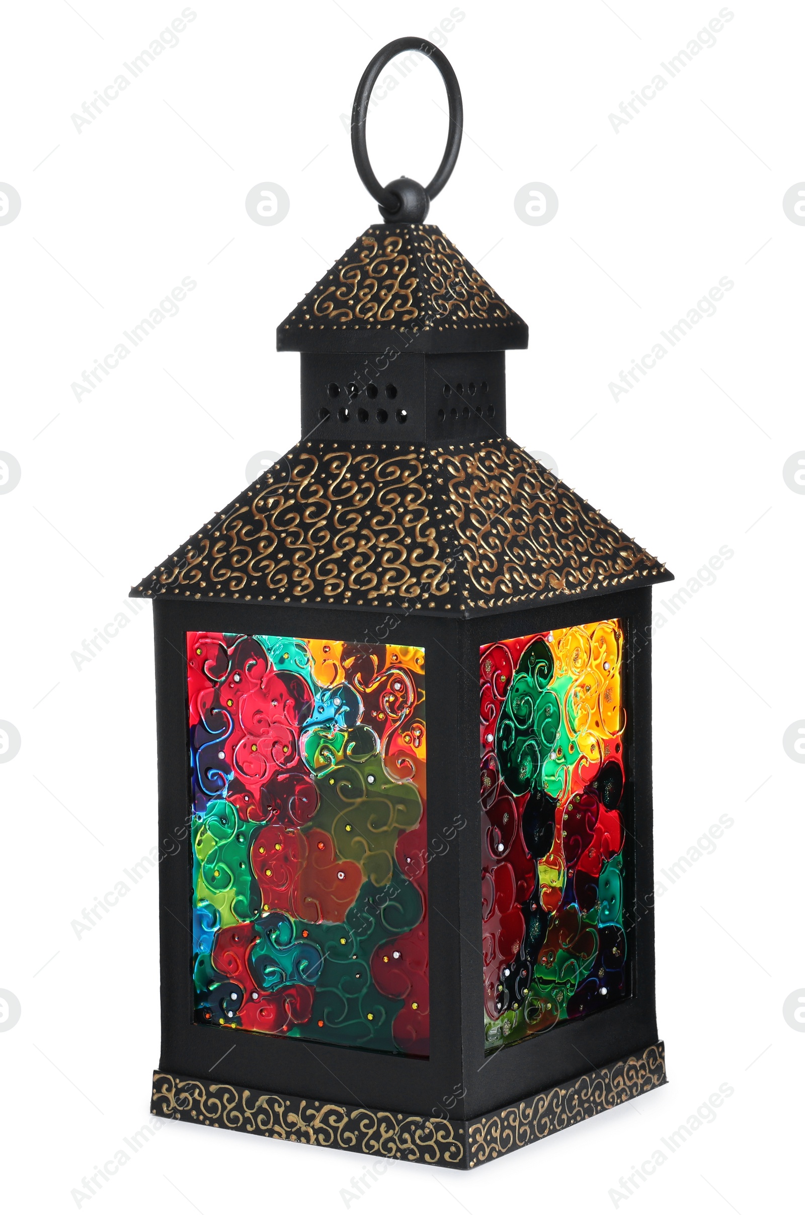 Photo of Beautiful decorative Arabic lantern isolated on white