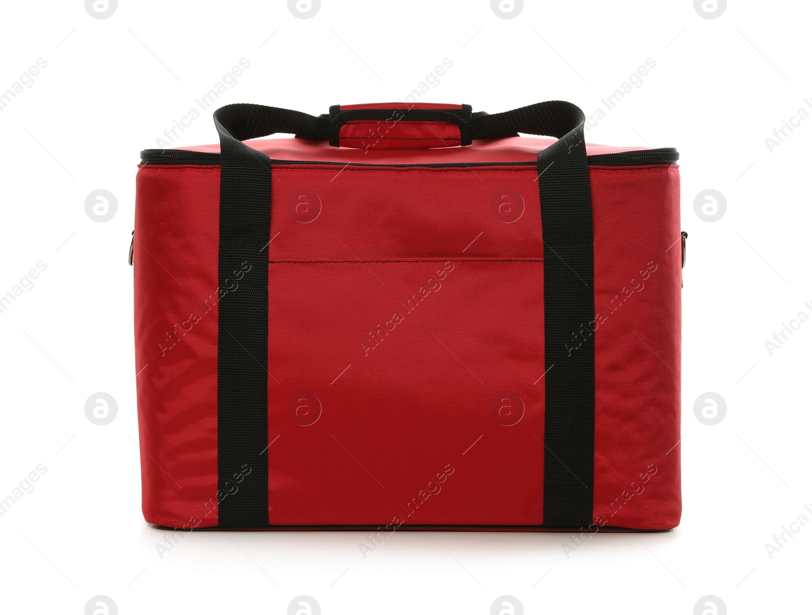 Photo of Modern red thermo bag isolated on white