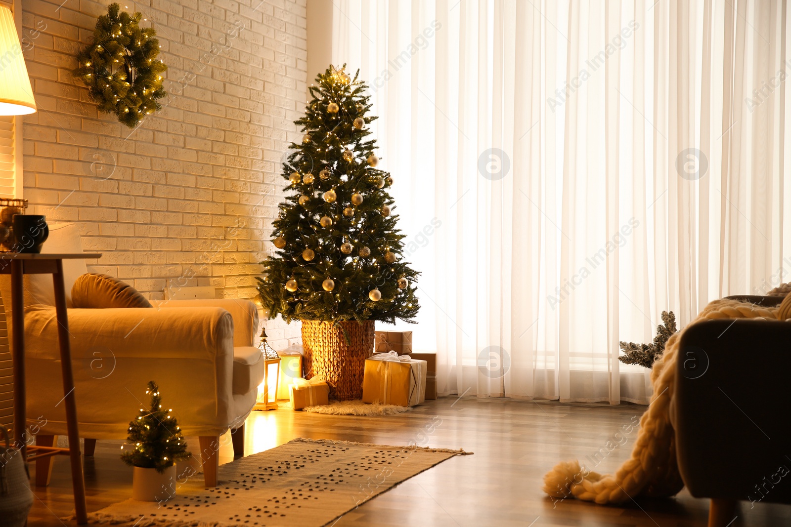 Photo of Beautiful living room interior decorated for Christmas