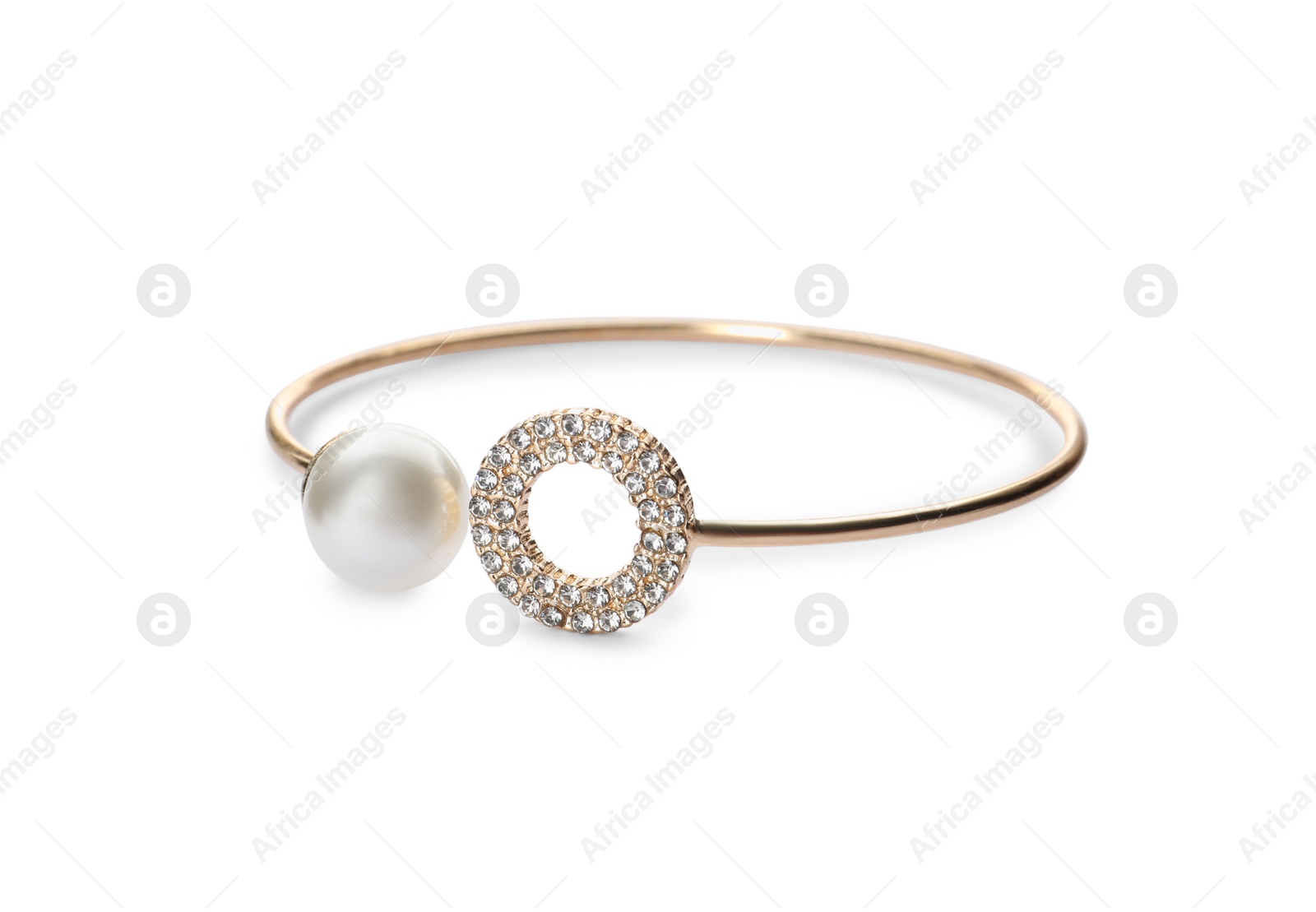 Photo of Elegant golden bracelet with pearl isolated on white