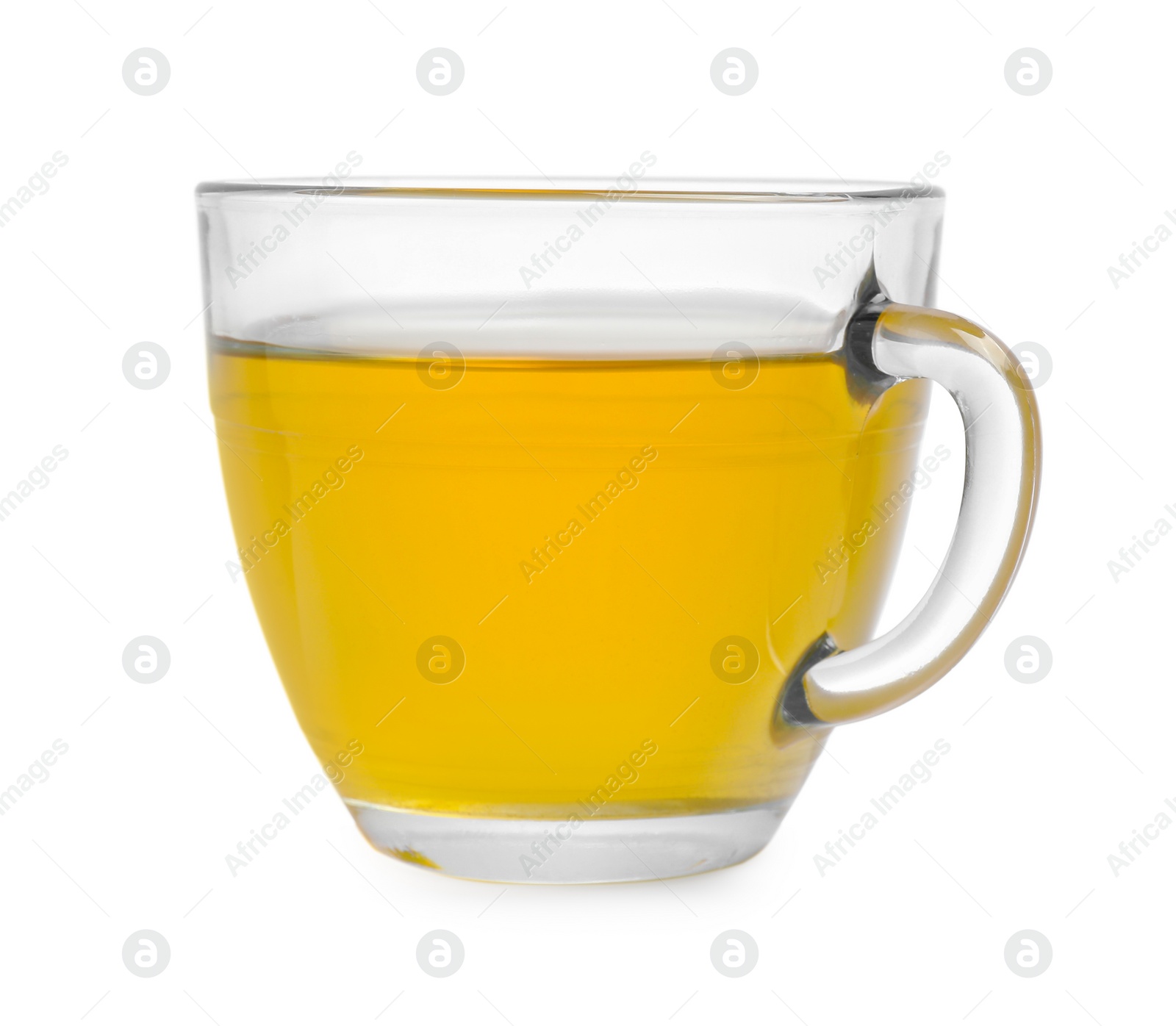 Photo of Fresh green tea in glass cup isolated on white