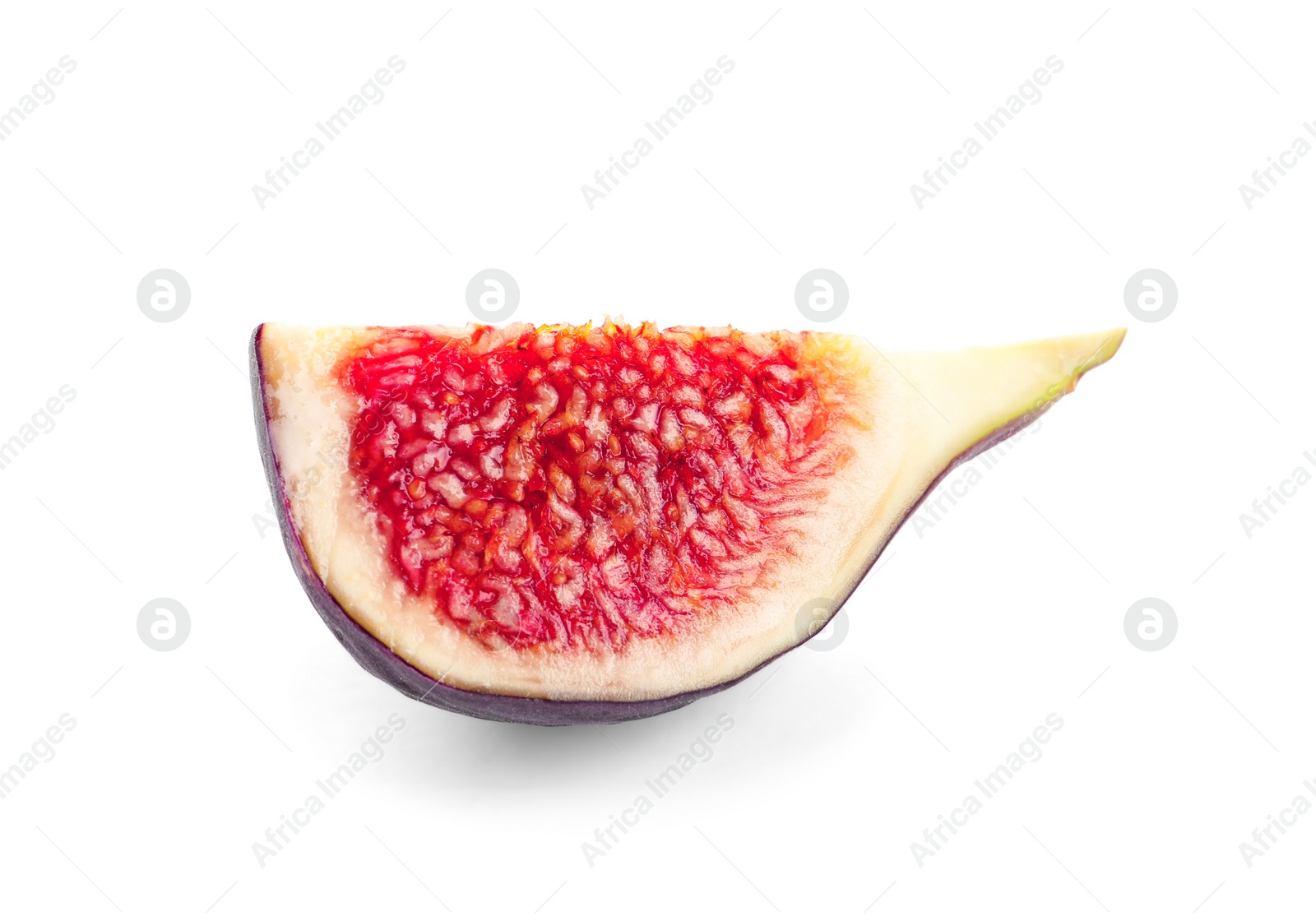 Photo of Slice of ripe purple fig on white background