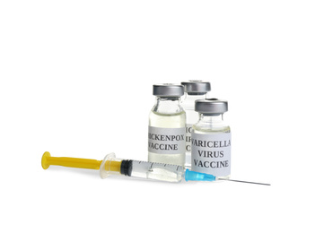 Chickenpox vaccine isolated on white. Varicella virus prevention