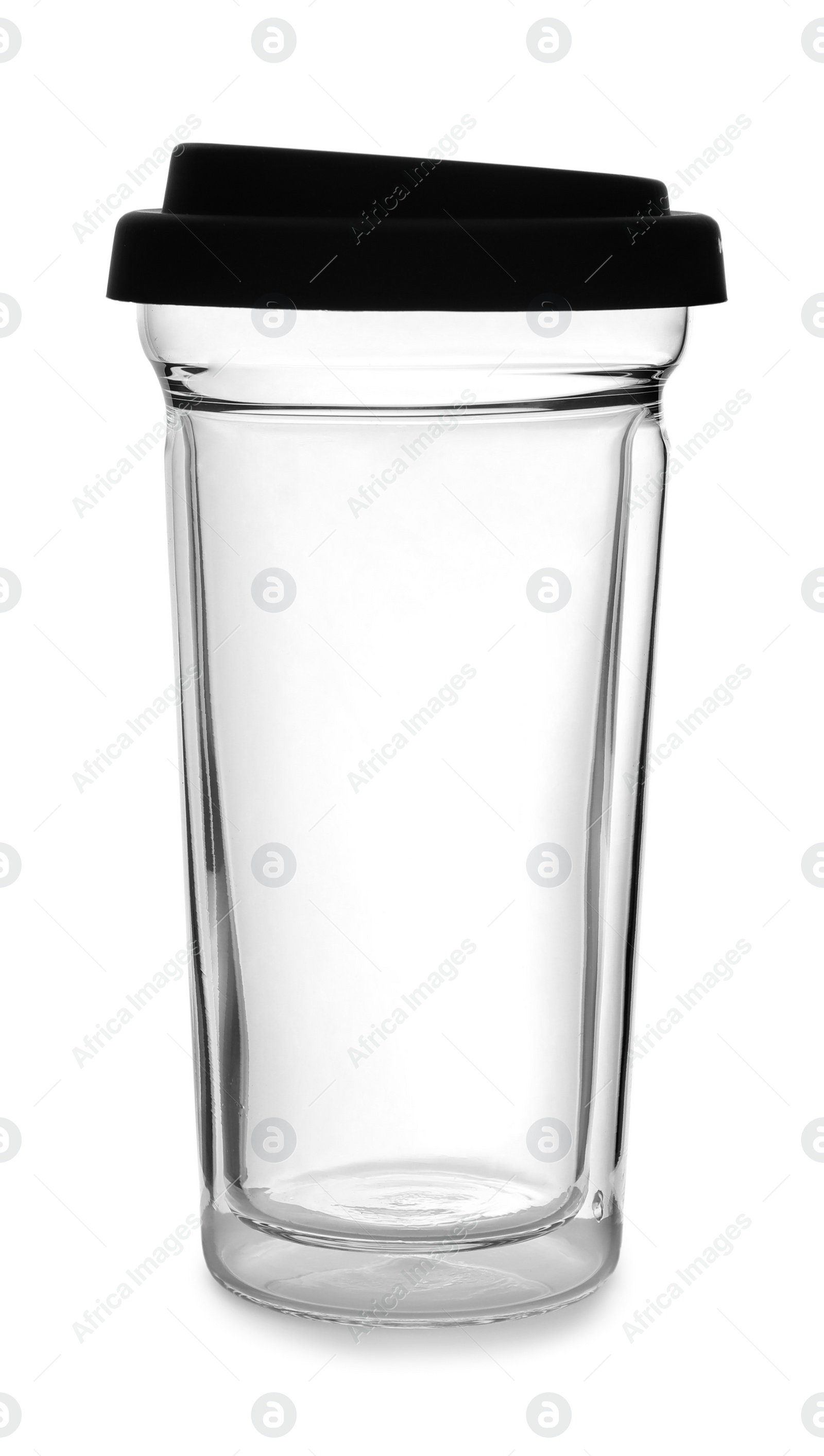 Photo of Reusable glass coffee cup isolated on white