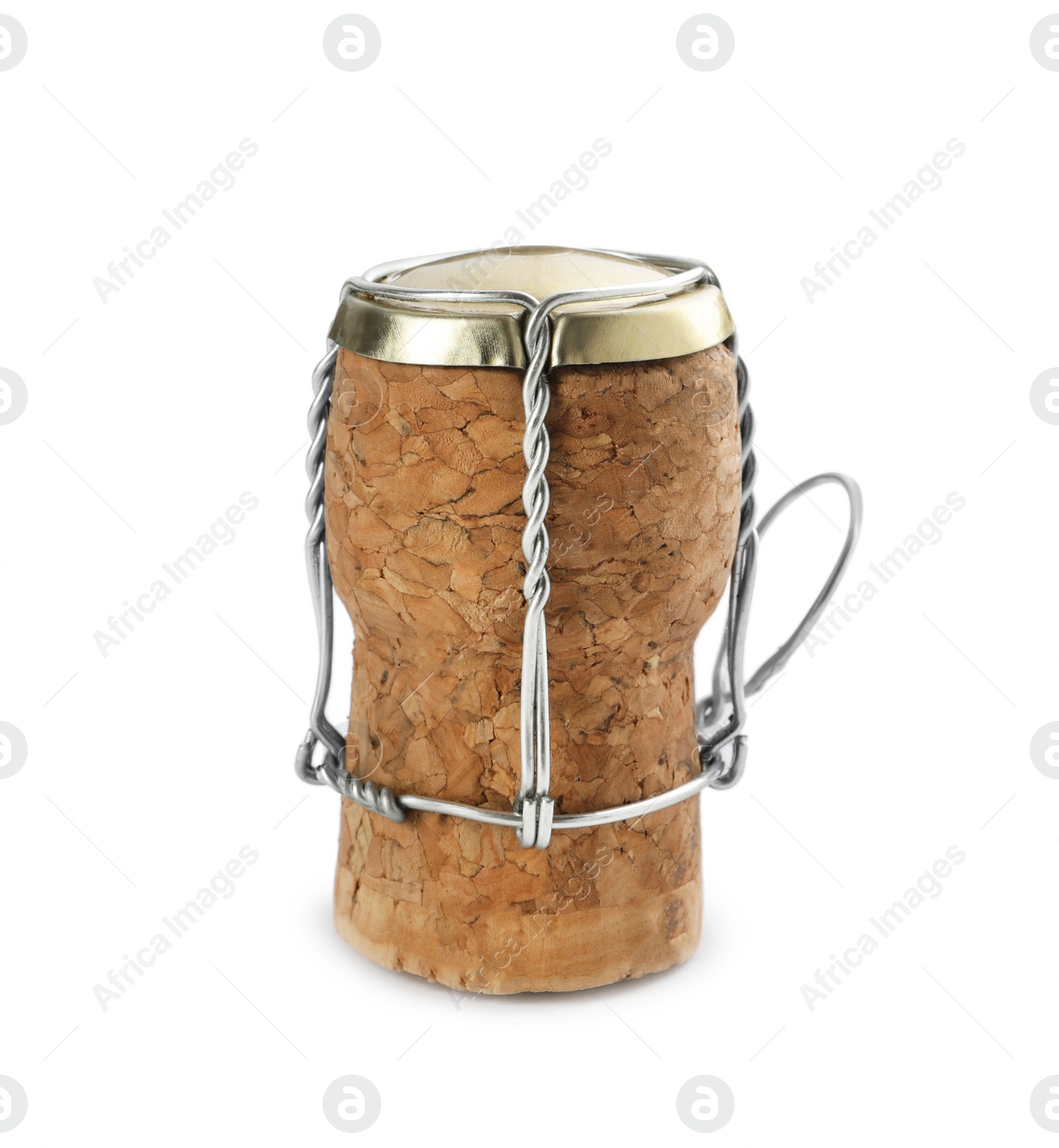 Photo of Cork of sparkling wine and muselet cap isolated on white