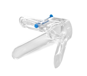 Photo of Vaginal speculum on white background. Medical treatment