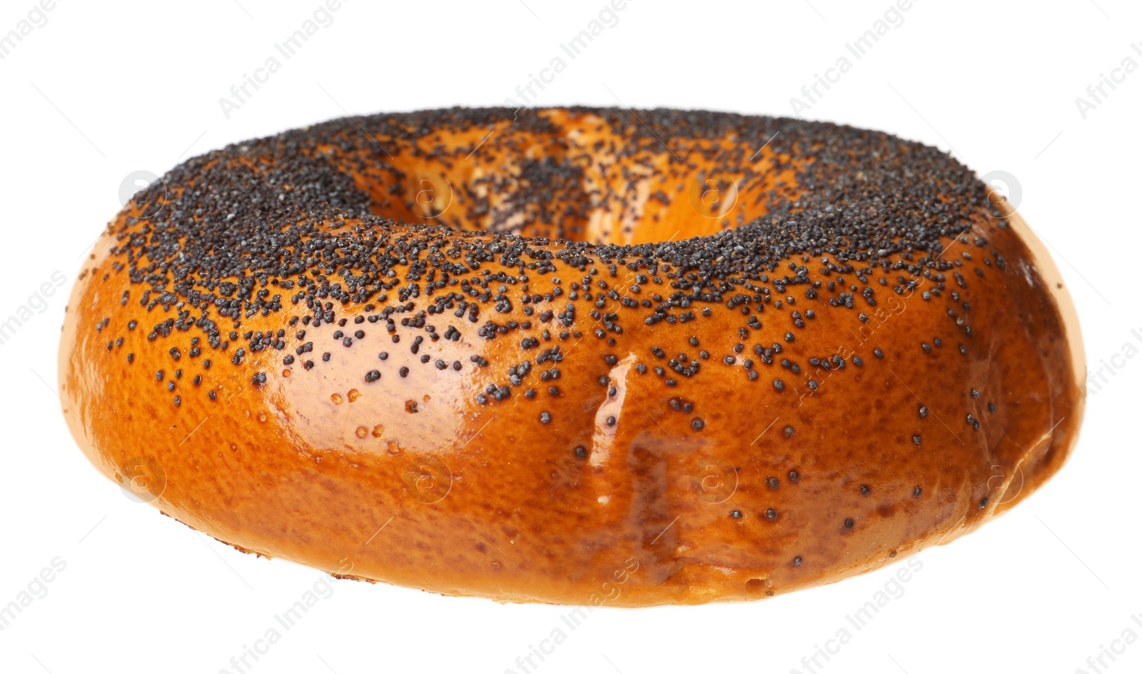 Photo of Delicious fresh bagel with poppy seeds isolated on white