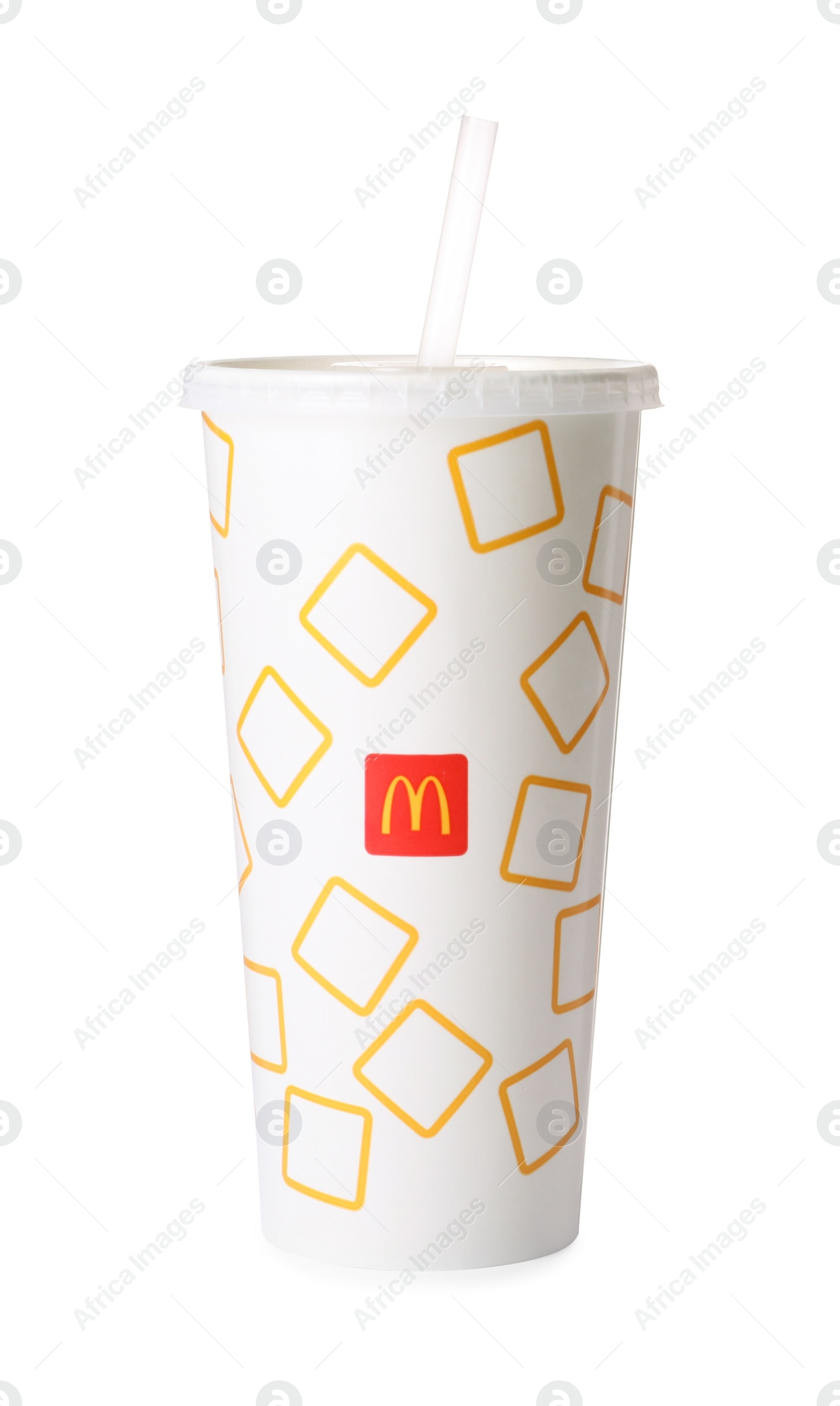 Photo of MYKOLAIV, UKRAINE - AUGUST 11, 2021: Cold McDonald's drink isolated on white