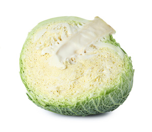 Half of fresh ripe savoy cabbage isolated on white