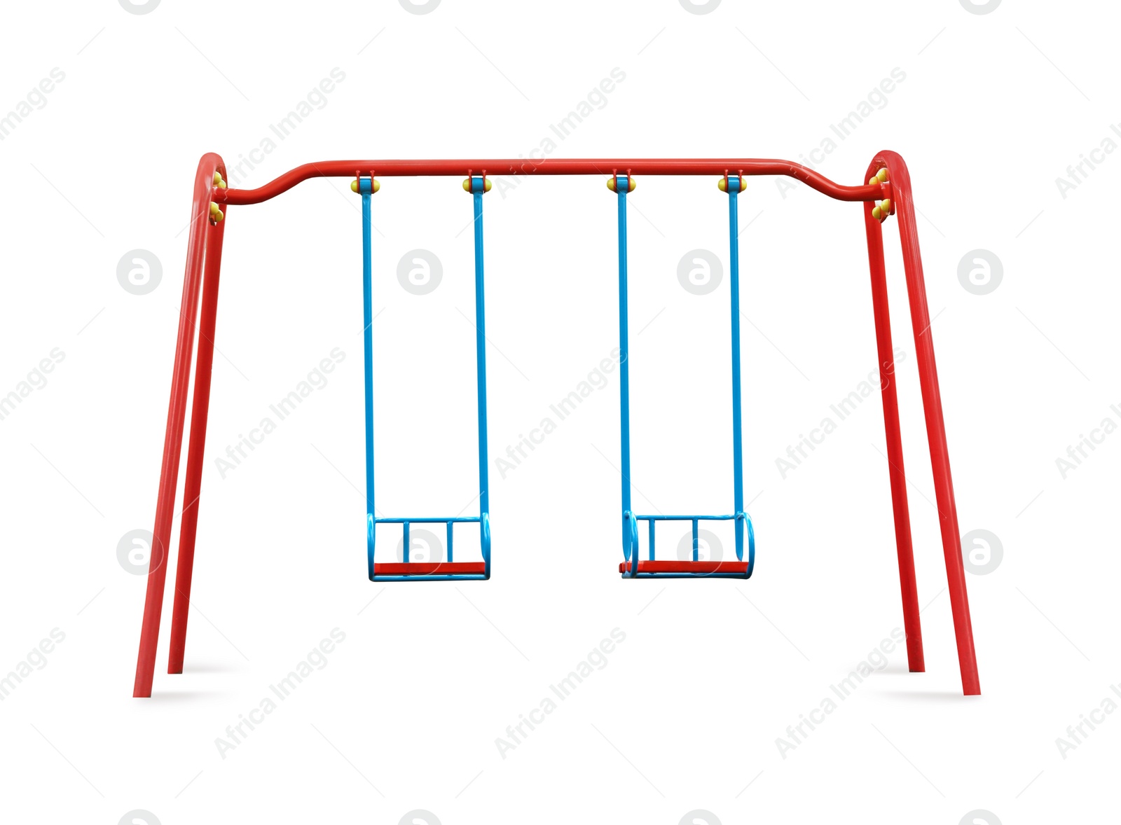 Image of Colorful swings isolated on white. Modern playground equipment