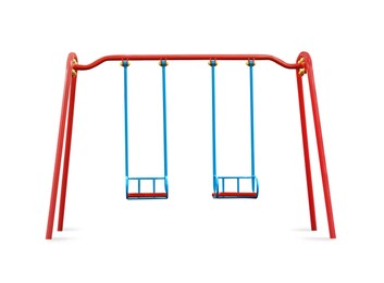 Image of Colorful swings isolated on white. Modern playground equipment