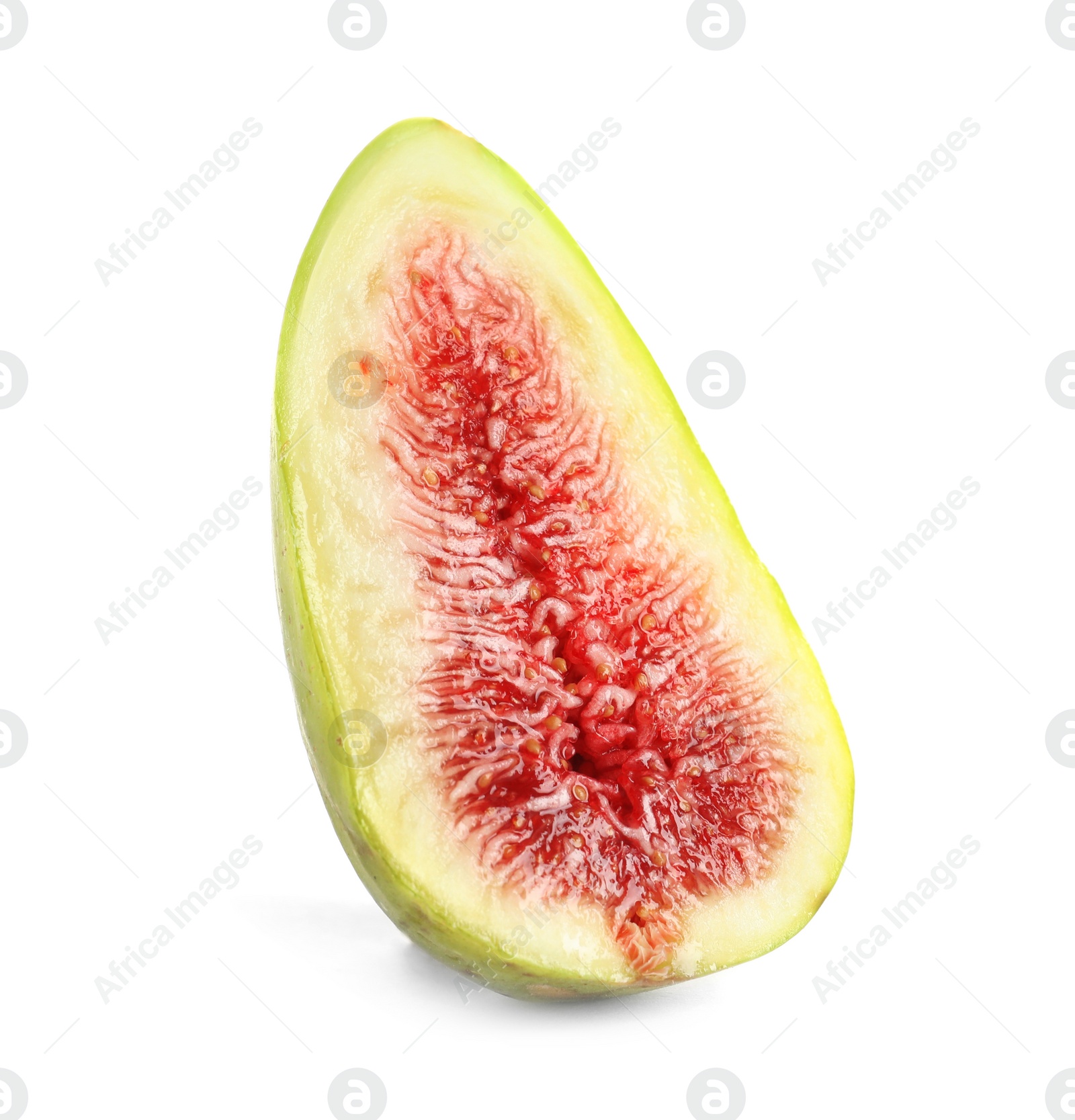 Photo of Half of green fig isolated on white