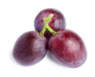 Photo of Fresh ripe juicy pink grapes isolated on white