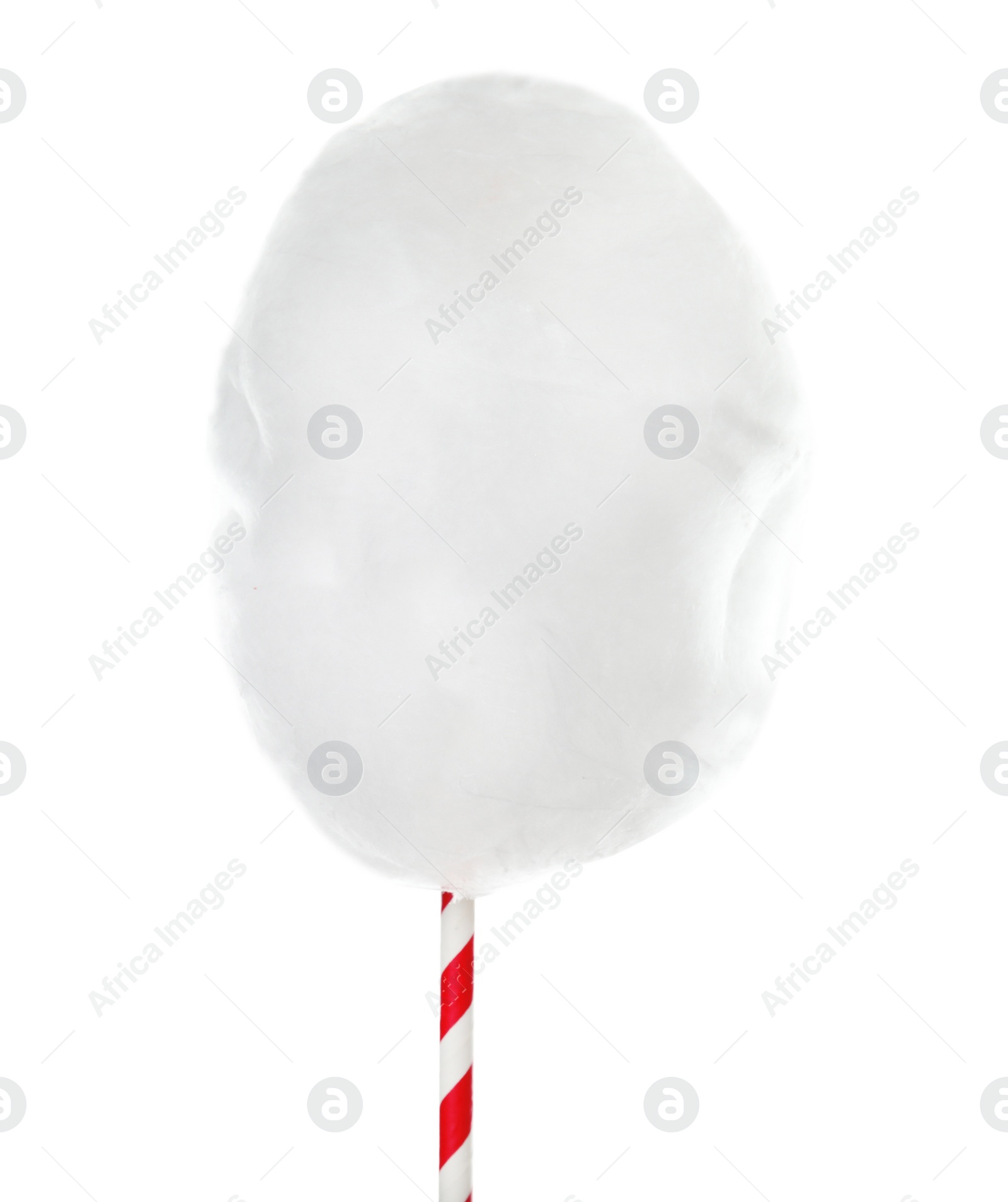 Photo of Straw with yummy cotton candy on white background