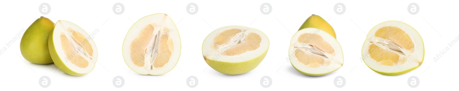 Image of Set of fresh pomelo fruits on white background