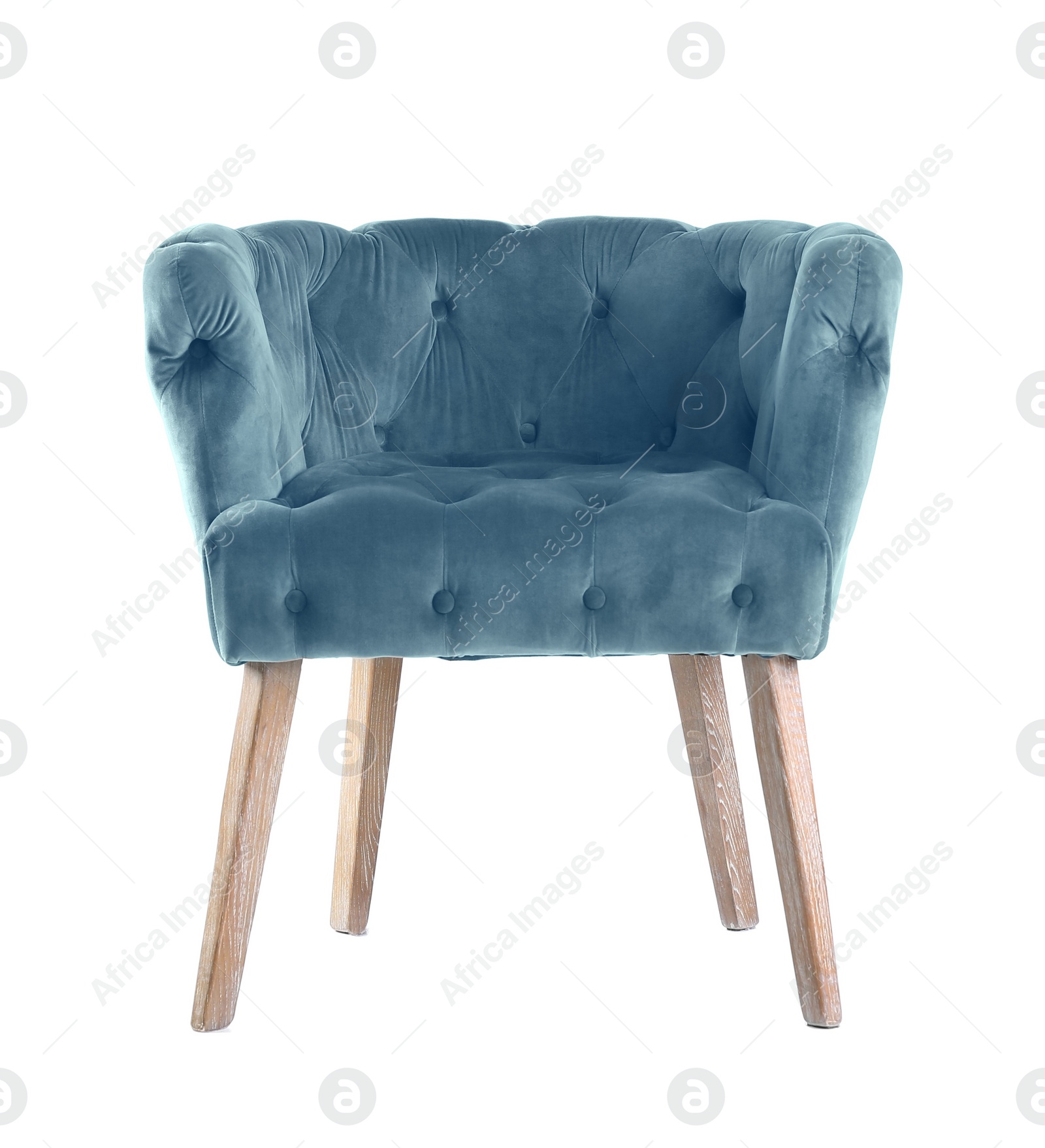 Image of One comfortable light blue armchair isolated on white