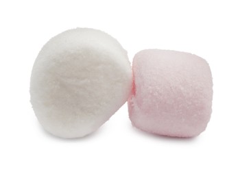 Delicious sweet puffy marshmallows on white background