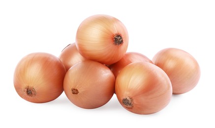 Pile of tasty fresh onions isolated on white