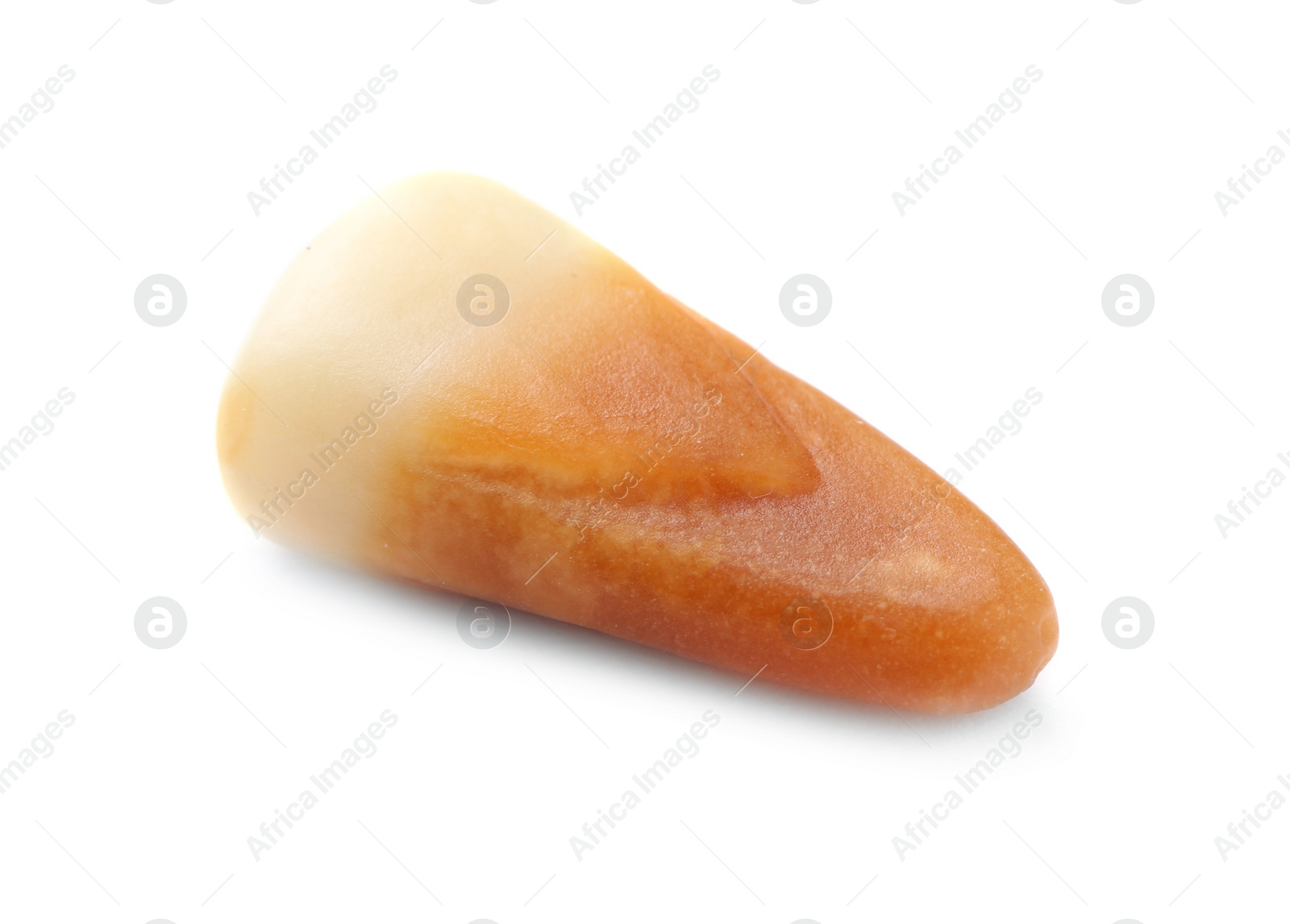 Photo of Colorful candy corn for Halloween party on white background