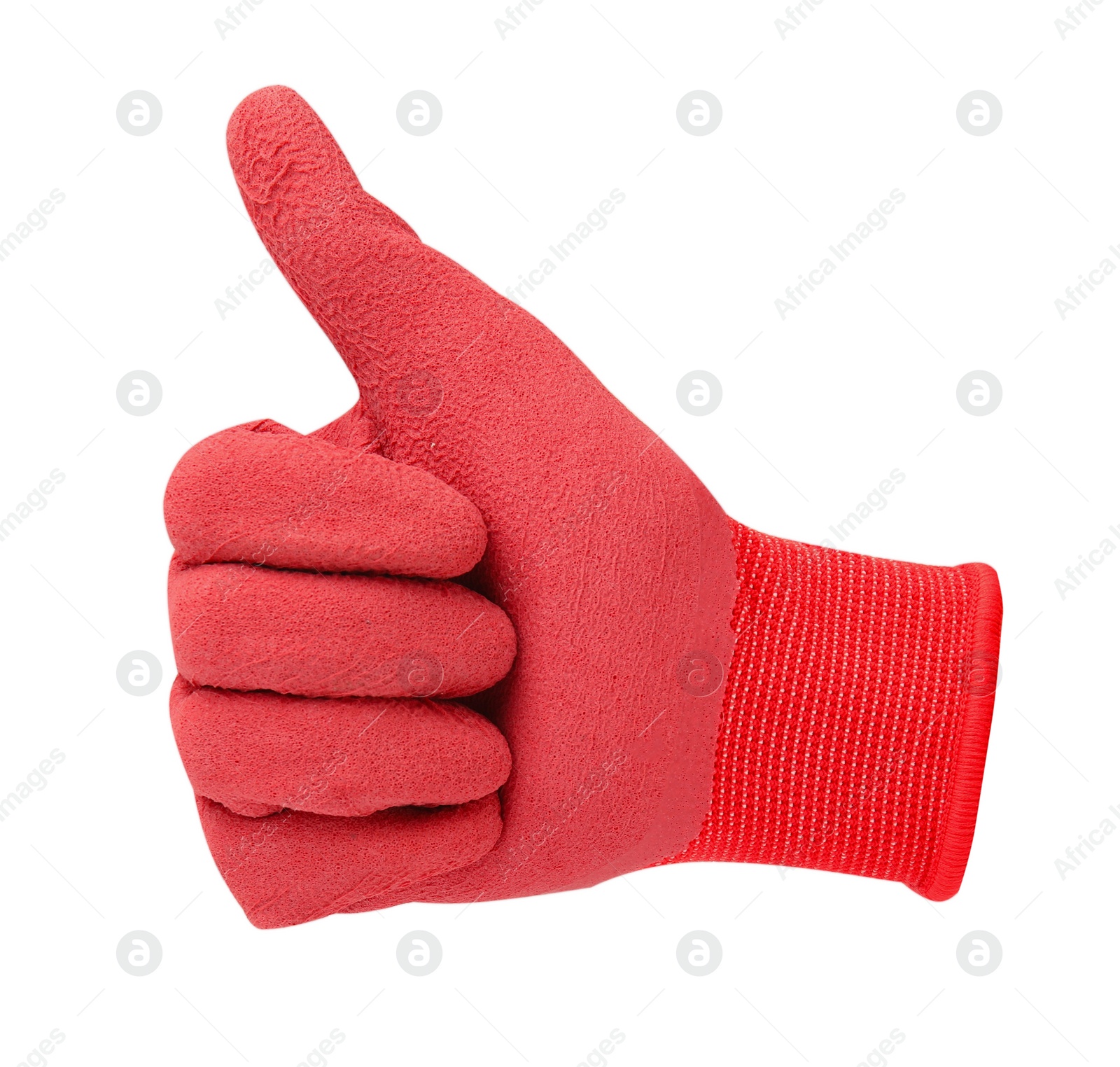 Image of One red gardening glove isolated on white