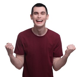 Photo of Portrait of surprised man on white background