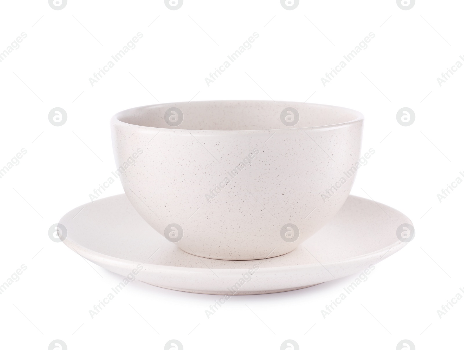 Photo of Empty bowl and plate isolated on white. Modern dishware