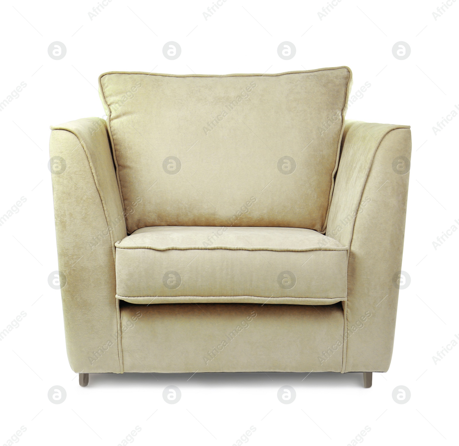 Image of One comfortable light yellow armchair isolated on white