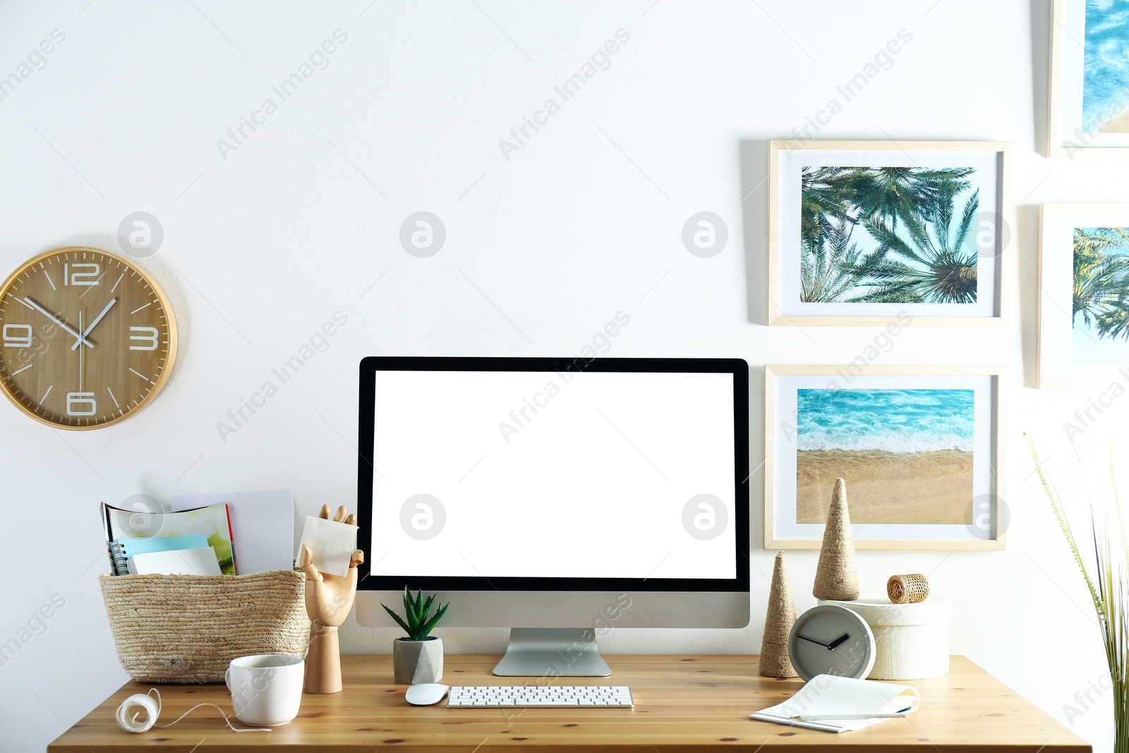 Image of Home workplace with modern computer and desk in room. Mockup for design