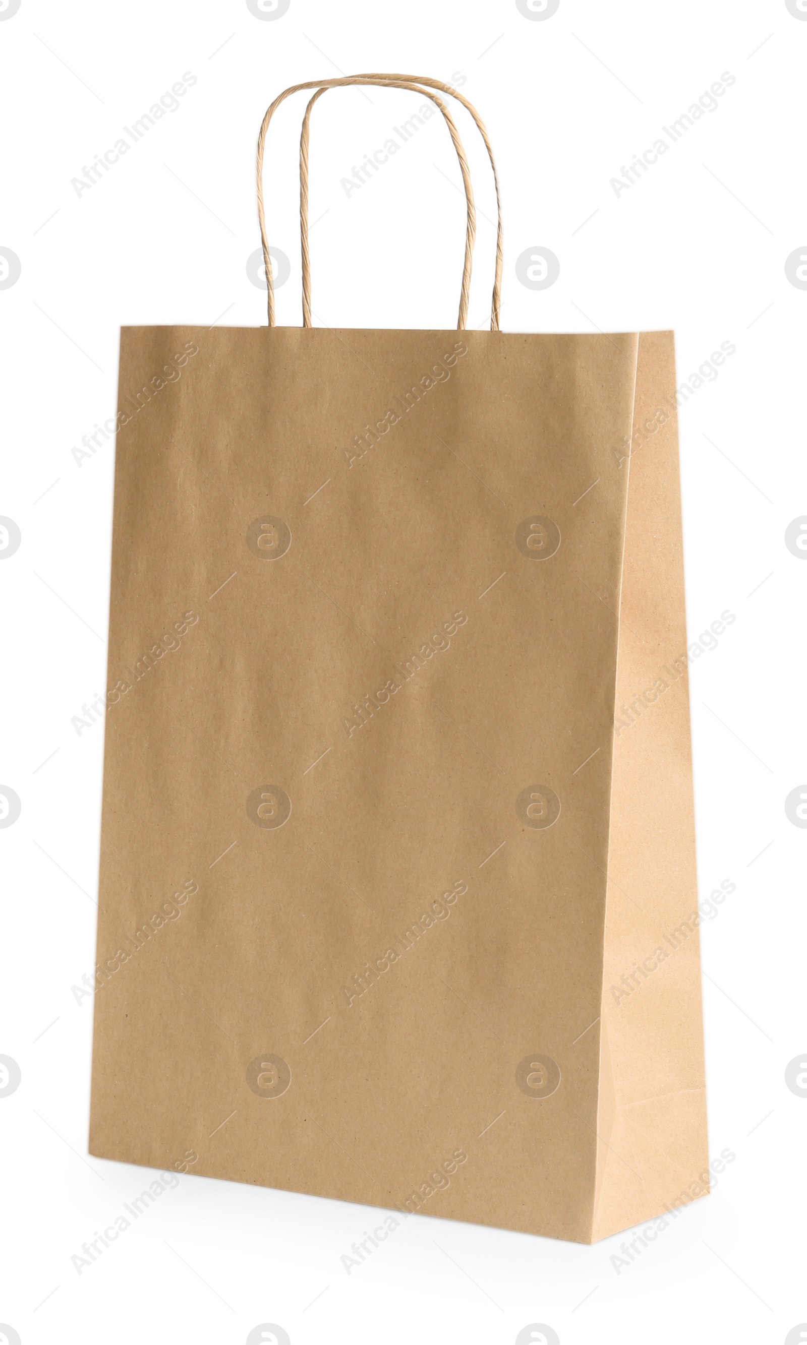 Photo of One kraft paper bag isolated on white. Mockup for design