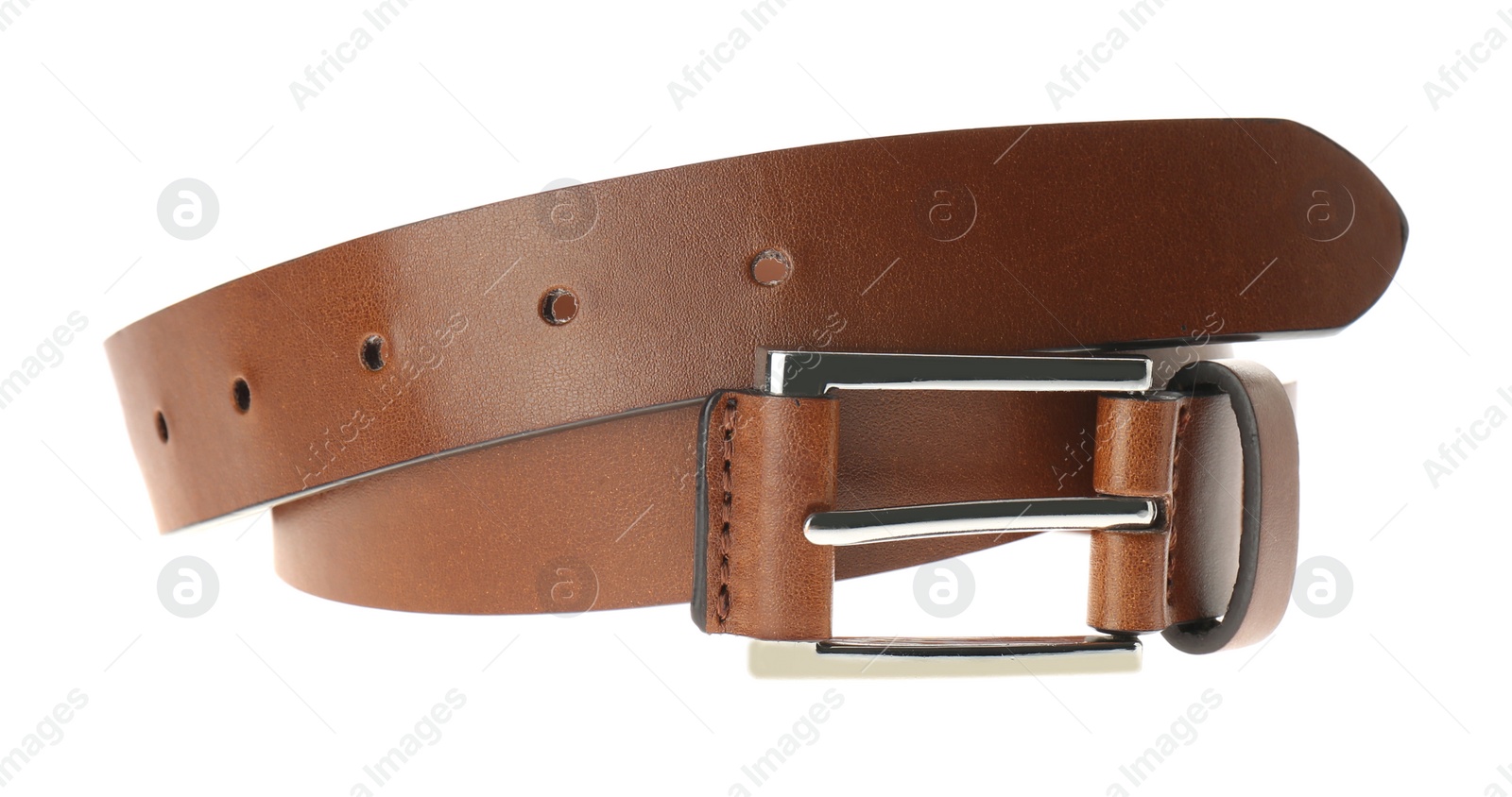 Photo of Stylish brown leather belt isolated on white