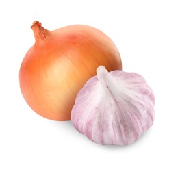 Image of Garlic and yellow onion isolated on white