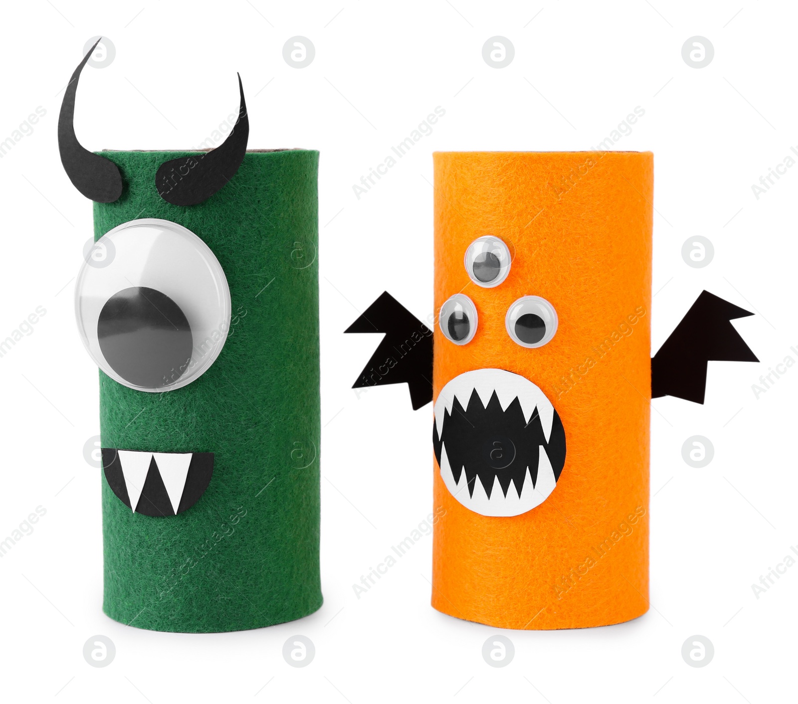 Photo of Monsters made of felt isolated on white. Halloween decoration