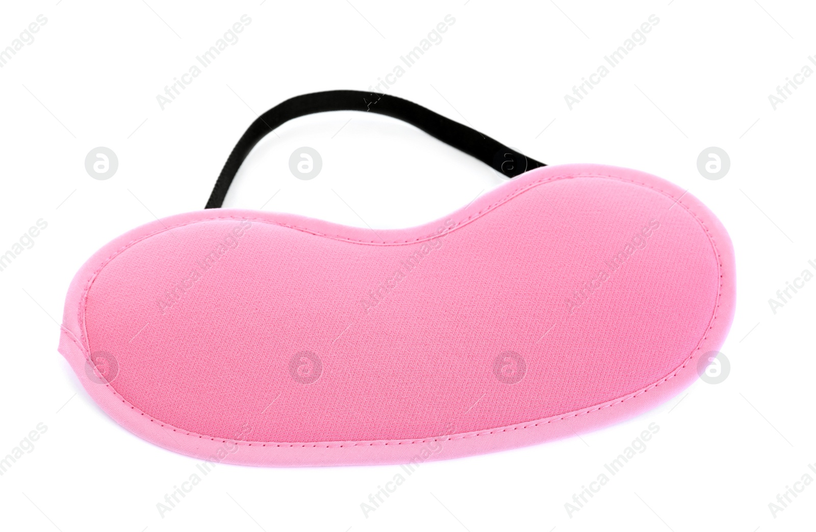 Photo of Pink sleeping eye mask isolated on white. Bedtime