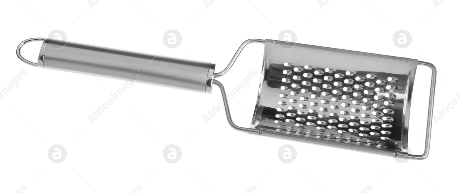 Photo of One metal grater for cheese isolated on white, top view