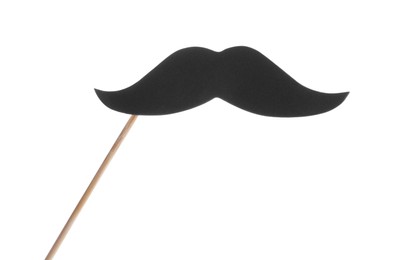 Photo of Fake paper mustache on stick against white background