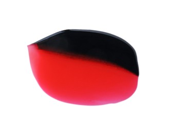 Photo of Red and black paint samples on white background, top view