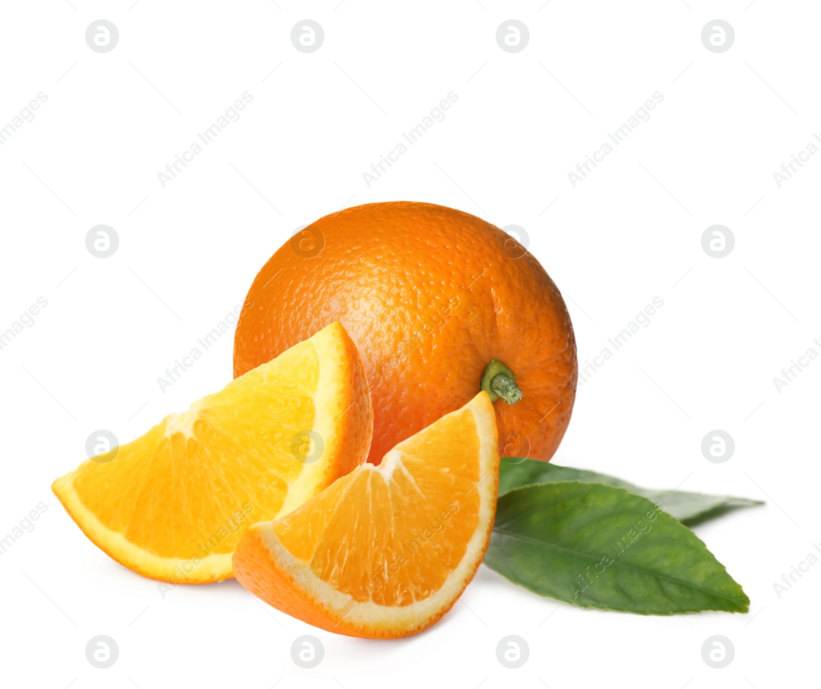 Image of Tasty fresh ripe oranges on white background