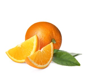 Image of Tasty fresh ripe oranges on white background