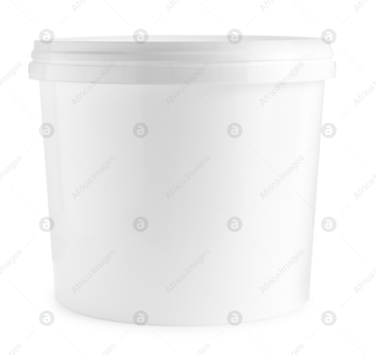 Photo of One blank plastic bucket isolated on white