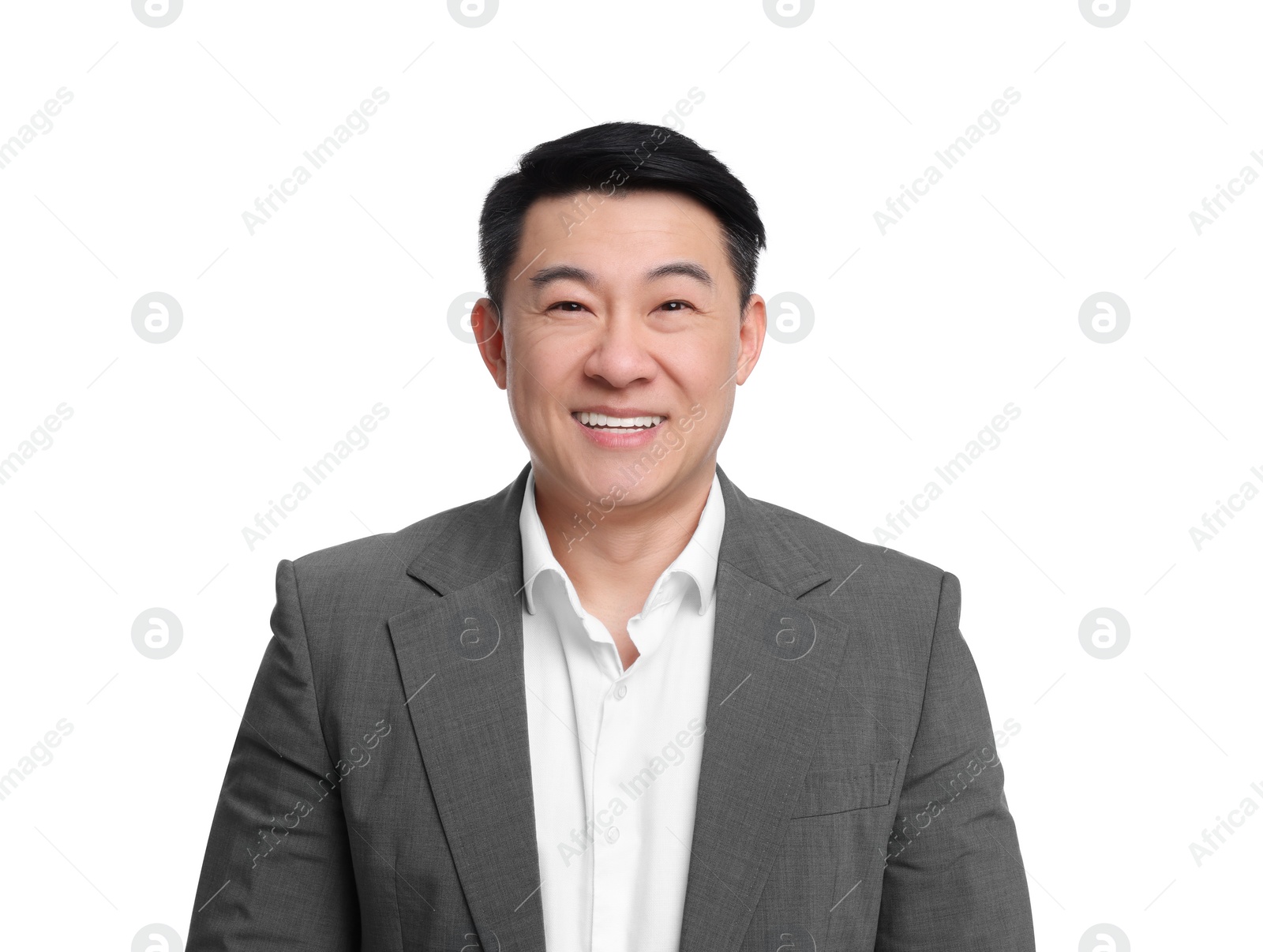 Photo of Businessman in suit posing on white background