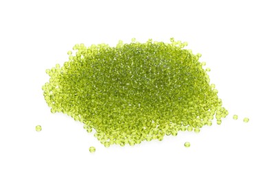 Photo of Pile of green beads on white background