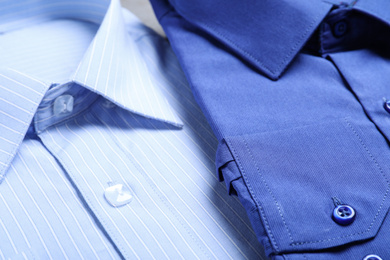 Closeup view of stylish shirts. Dry-cleaning service