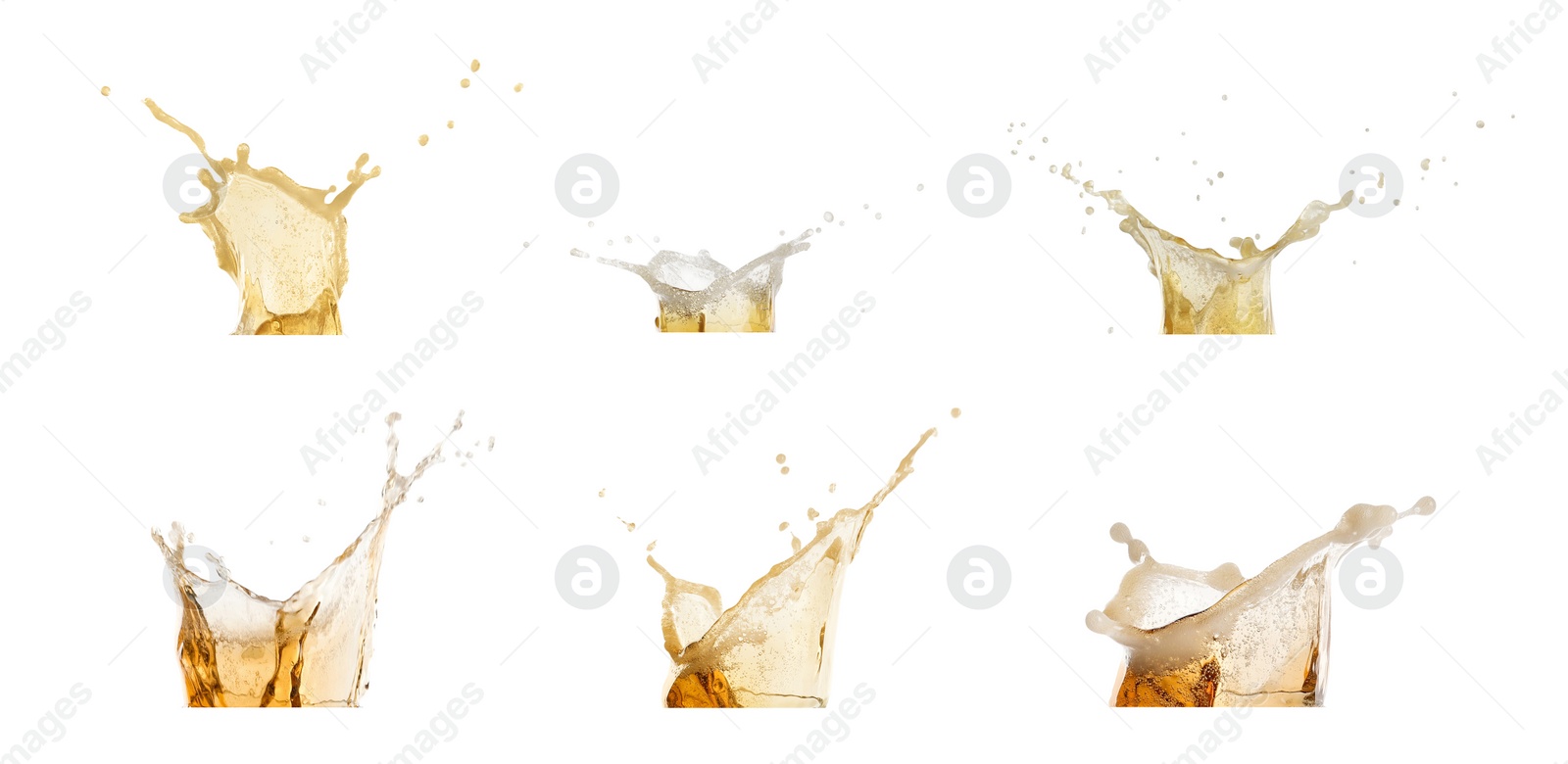 Image of Set with beer splashes on white background. Banner design