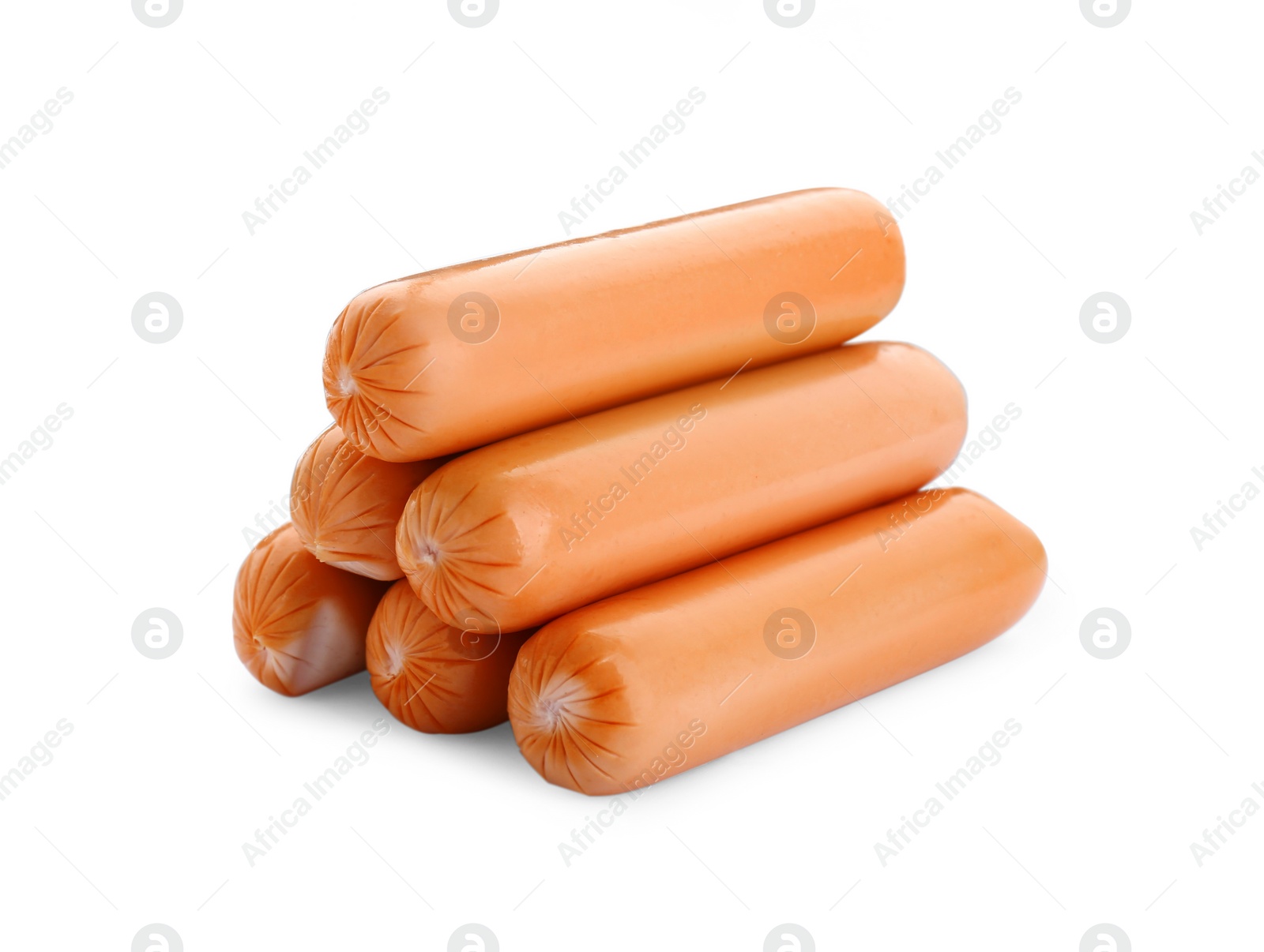 Photo of Fresh raw sausages isolated on white. Meat product