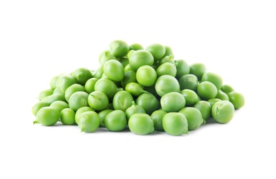 Photo of Delicious fresh green peas on white background